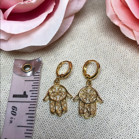 🧿Gold Boho Hamsa Hand Protection Earrings - Picture 8 of 8